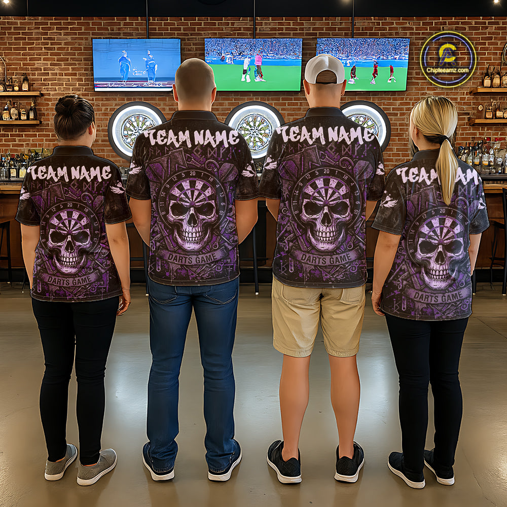 Purple Graffiti Grunge Skull Darts Shirt Custom Name & Team Skull Dart Outfit Jerseys