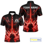 Custom Red Fire Wings Bowling Polo 1/4-Zip Shirt Personalized Flaming Strike Bowling Jersey