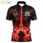 Custom Red Fire Wings Bowling Polo 1/4-Zip Shirt Personalized Flaming Strike Bowling Jersey