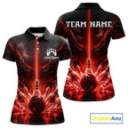 Custom Red Fire Wings Bowling Polo 1/4-Zip Shirt Personalized Flaming Strike Bowling Jersey