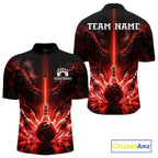 Custom Red Fire Wings Bowling Polo 1/4-Zip Shirt Personalized Flaming Strike Bowling Jersey