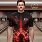 Custom Red Fire Wings Bowling Polo 1/4-Zip Shirt Personalized Flaming Strike Bowling Jersey