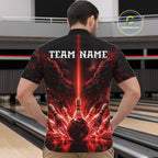 Custom Red Fire Wings Bowling Polo 1/4-Zip Shirt Personalized Flaming Strike Bowling Jersey