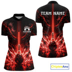 Custom Red Fire Wings Bowling Polo 1/4-Zip Shirt Personalized Flaming Strike Bowling Jersey