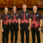 Custom Red Fire Wings Bowling Polo 1/4-Zip Shirt Personalized Flaming Strike Bowling Jersey