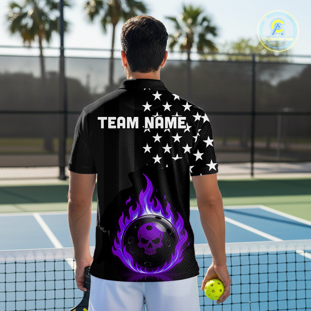 Custom Purple Flames Pickleball Ball 3D League Jerseys Pickleball US Flag Team Shirts