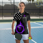 Custom Purple Flames Pickleball Ball 3D League Jerseys Pickleball US Flag Team Shirts