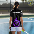 Custom Purple Flames Pickleball Ball 3D League Jerseys Pickleball US Flag Team Shirts