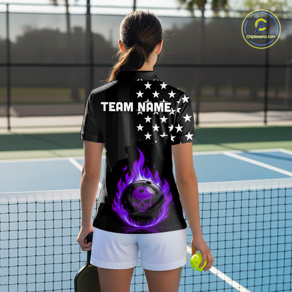 Custom Purple Flames Pickleball Ball 3D League Jerseys Pickleball US Flag Team Shirts