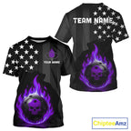 Custom Purple Flames Pickleball Ball 3D League Jerseys Pickleball US Flag Team Shirts