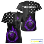 Custom Purple Flames Pickleball Ball 3D League Jerseys Pickleball US Flag Team Shirts