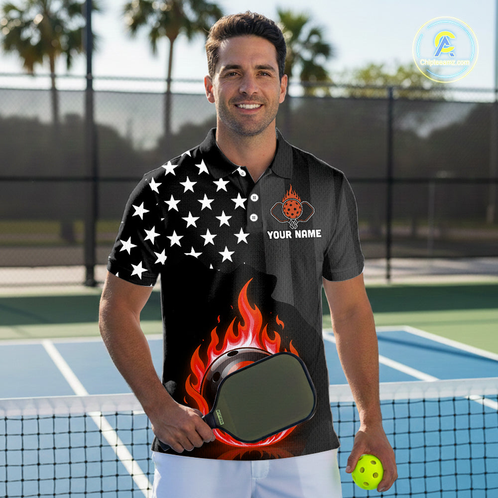Custom Red Flames Pickleball Ball 3D League Jerseys Pickleball US Flag Team Shirts