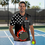 Custom Red Flames Pickleball Ball 3D League Jerseys Pickleball US Flag Team Shirts