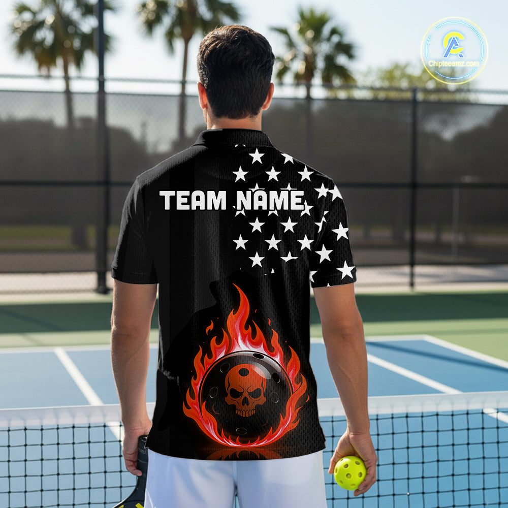 Custom Red Flames Pickleball Ball 3D League Jerseys Pickleball US Flag Team Shirts