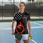 Custom Red Flames Pickleball Ball 3D League Jerseys Pickleball US Flag Team Shirts
