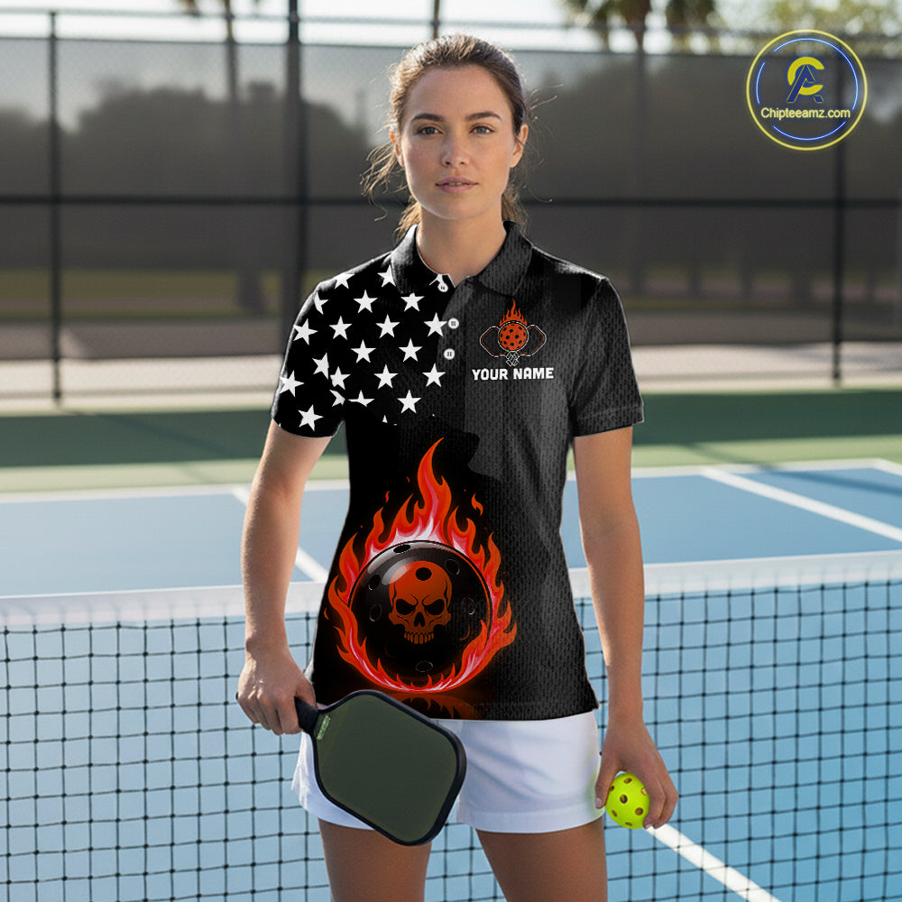 Custom Red Flames Pickleball Ball 3D League Jerseys Pickleball US Flag Team Shirts