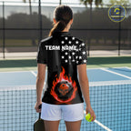 Custom Red Flames Pickleball Ball 3D League Jerseys Pickleball US Flag Team Shirts