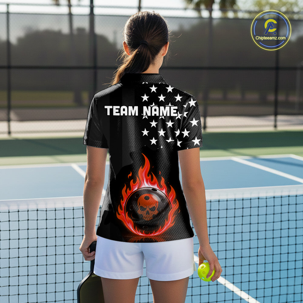 Custom Red Flames Pickleball Ball 3D League Jerseys Pickleball US Flag Team Shirts