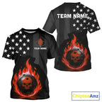 Custom Red Flames Pickleball Ball 3D League Jerseys Pickleball US Flag Team Shirts