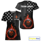 Custom Red Flames Pickleball Ball 3D League Jerseys Pickleball US Flag Team Shirts