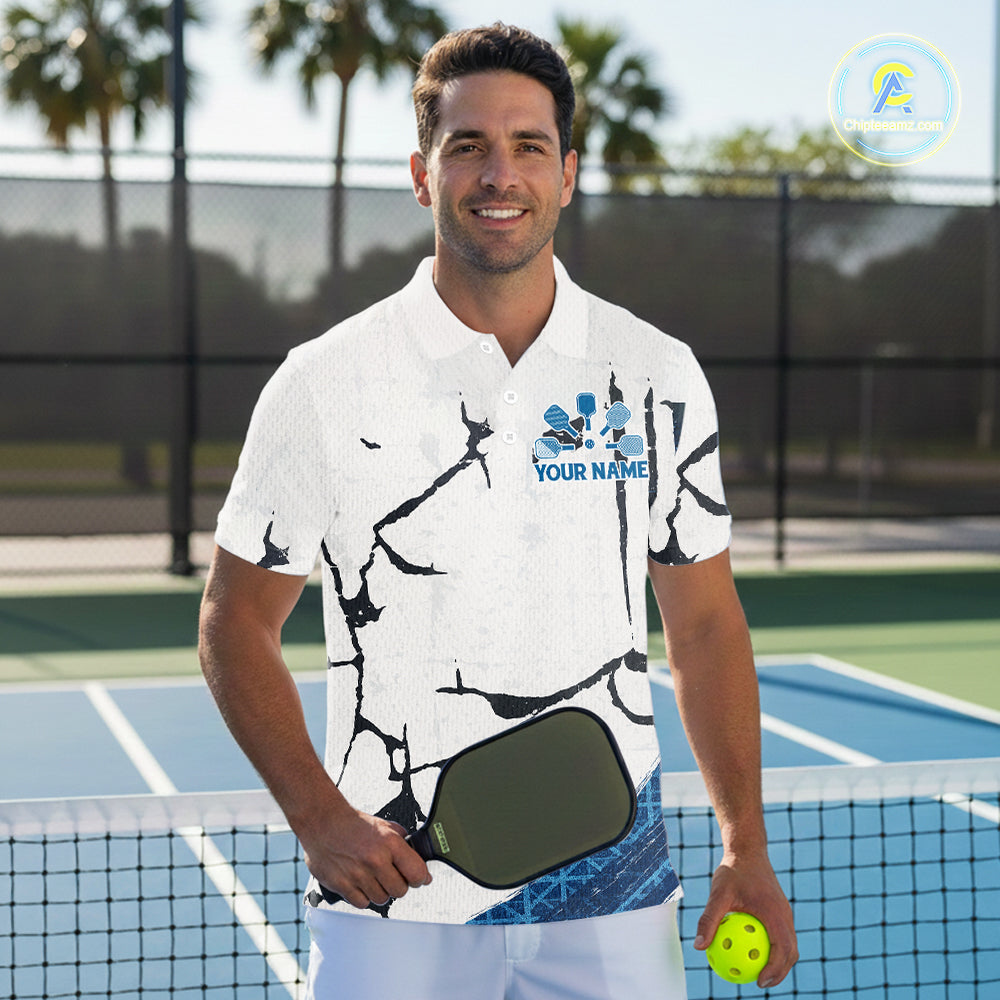 Custom White Grunge Blue Patriotic Pickleball League Jerseys US Flag Pickleball Shirts