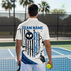 Custom White Grunge Blue Patriotic Pickleball League Jerseys US Flag Pickleball Shirts