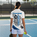 Custom White Grunge Blue Patriotic Pickleball League Jerseys US Flag Pickleball Shirts