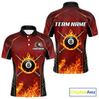 Red Billiard 8 Ball Cue Shirts Custom Fire Flame Pool Team Billiard Polo & 1/4 Zip Jerseys