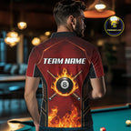 Red Billiard 8 Ball Cue Shirts Custom Fire Flame Pool Team Billiard Polo & 1/4 Zip Jerseys