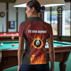 Red Billiard 8 Ball Cue Shirts Custom Fire Flame Pool Team Billiard Polo & 1/4 Zip Jerseys