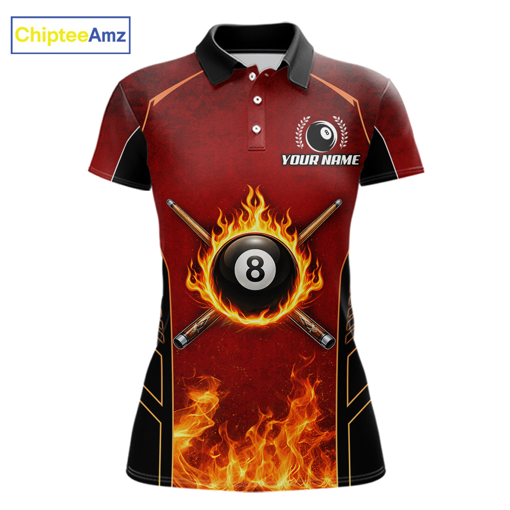 Red Billiard 8 Ball Cue Shirts Custom Fire Flame Pool Team Billiard Polo & 1/4 Zip Jerseys