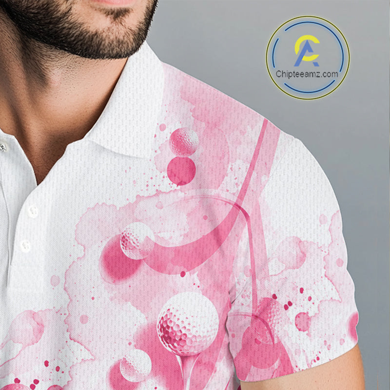 Pink Splatter Golf Ball & Clubs Team Apparel Polo Shirts Custom Golf Shirt