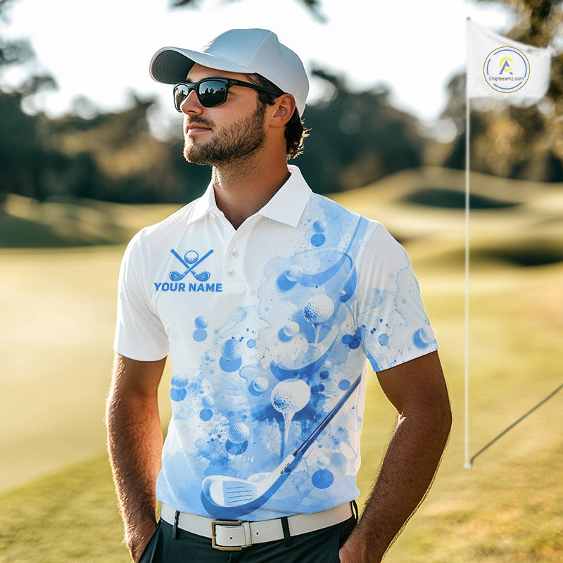 Blue Splatter Golf Ball & Clubs Team Apparel Polo Shirts Custom Golf Shirt