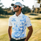 Blue Splatter Golf Ball & Clubs Team Apparel Polo Shirts Custom Golf Shirt