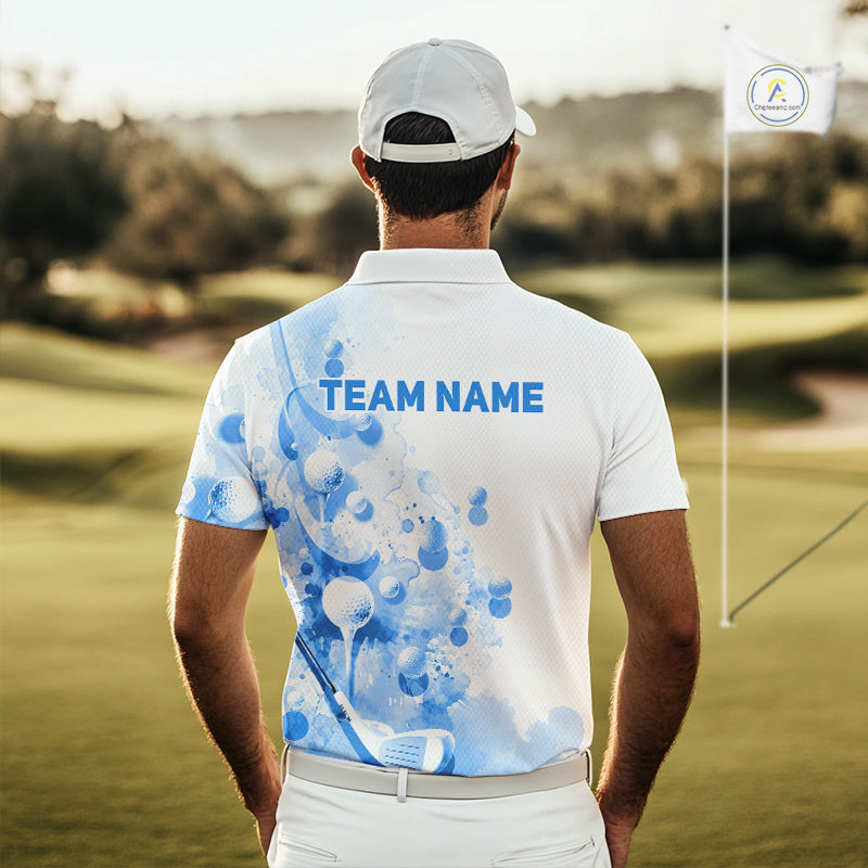 Blue Splatter Golf Ball & Clubs Team Apparel Polo Shirts Custom Golf Shirt