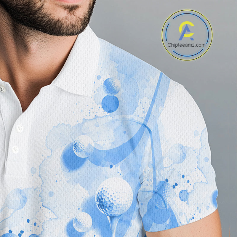 Blue Splatter Golf Ball & Clubs Team Apparel Polo Shirts Custom Golf Shirt