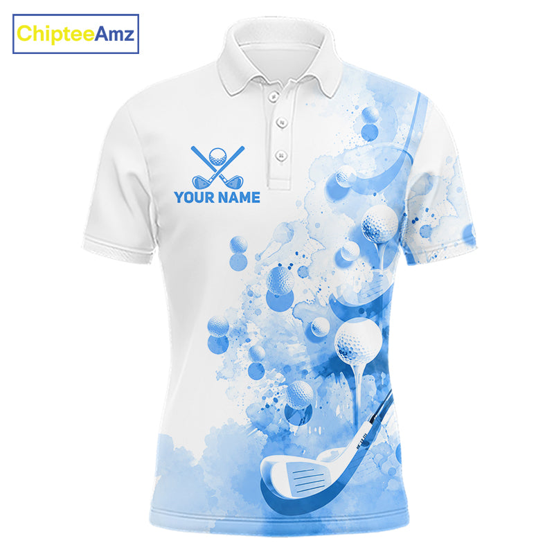 Blue Splatter Golf Ball & Clubs Team Apparel Polo Shirts Custom Golf Shirt