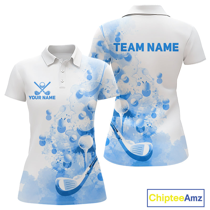 Blue Splatter Golf Ball & Clubs Team Apparel Polo Shirts Custom Golf Shirt