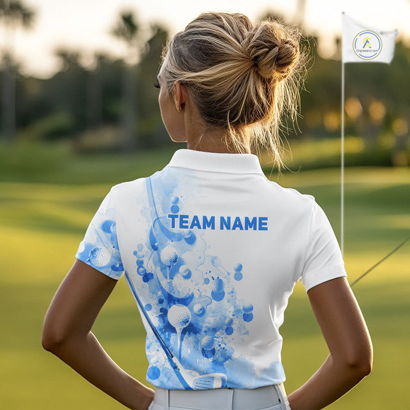 Blue Splatter Golf Ball & Clubs Team Apparel Polo Shirts Custom Golf Shirt