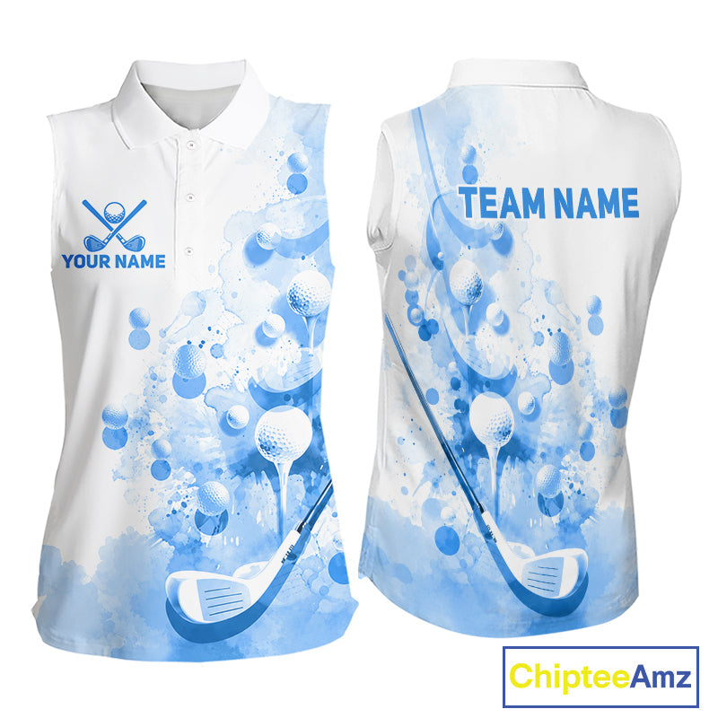 Blue Splatter Golf Ball & Clubs Team Apparel Sleeveless Polo Shirts Custom Golf Shirt