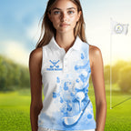 Blue Splatter Golf Ball & Clubs Team Apparel Sleeveless Polo Shirts Custom Golf Shirt