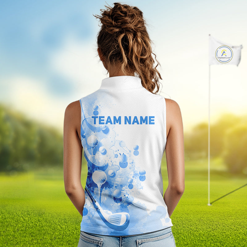 Blue Splatter Golf Ball & Clubs Team Apparel Sleeveless Polo Shirts Custom Golf Shirt