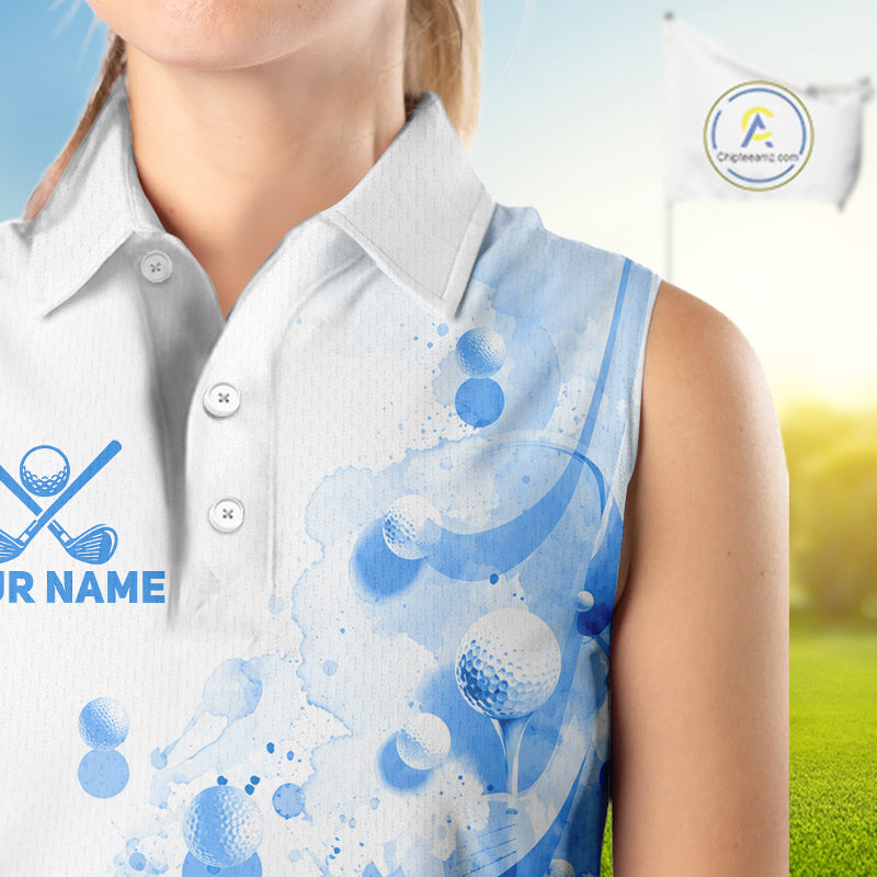 Blue Splatter Golf Ball & Clubs Team Apparel Sleeveless Polo Shirts Custom Golf Shirt