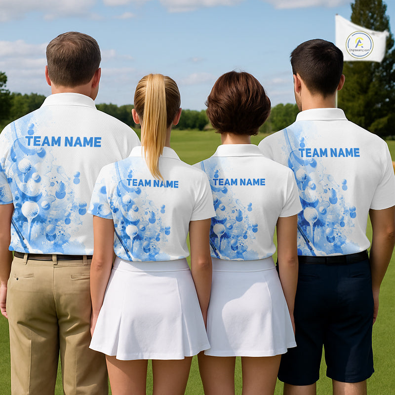Blue Splatter Golf Ball & Clubs Team Apparel Polo Shirts Custom Golf Shirt