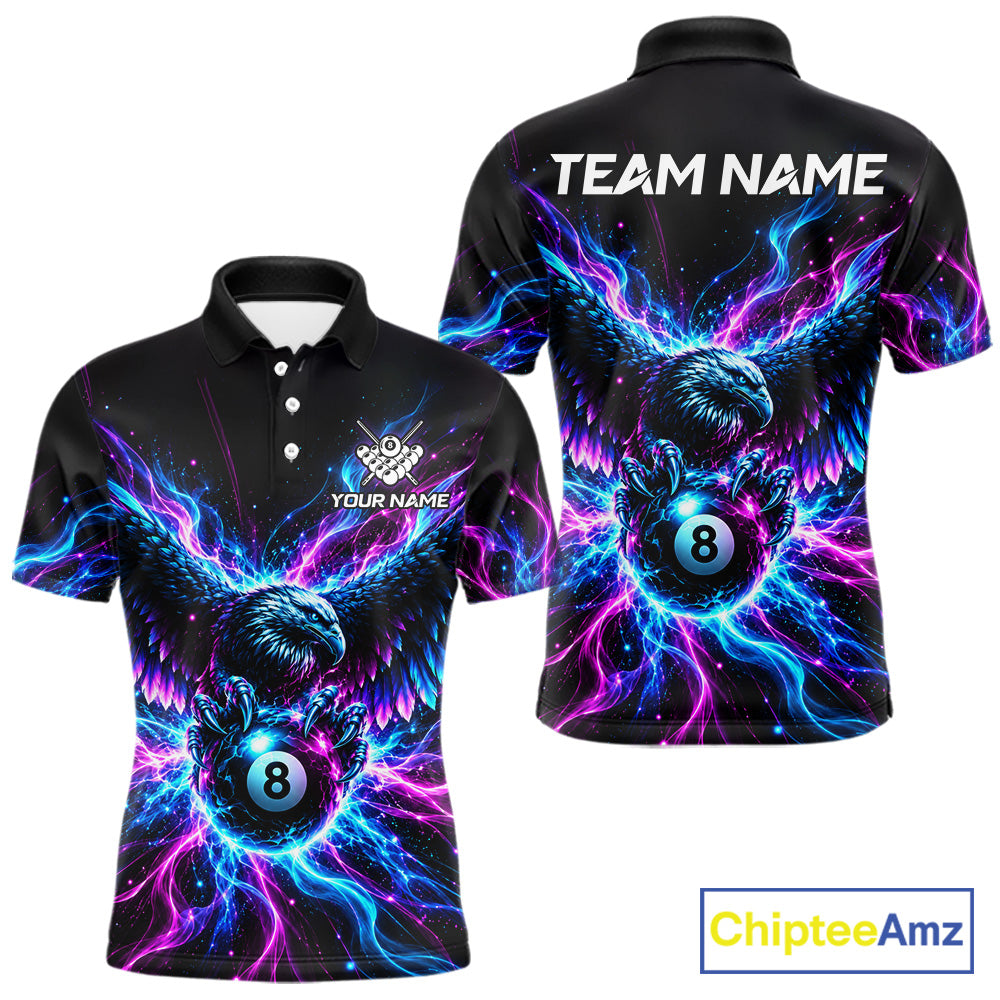 Neon Eagle Billiard Polo 1/4-Zip Shirt Personalized Pink & Blue Fire 8 Ball Billiard Team Jersey