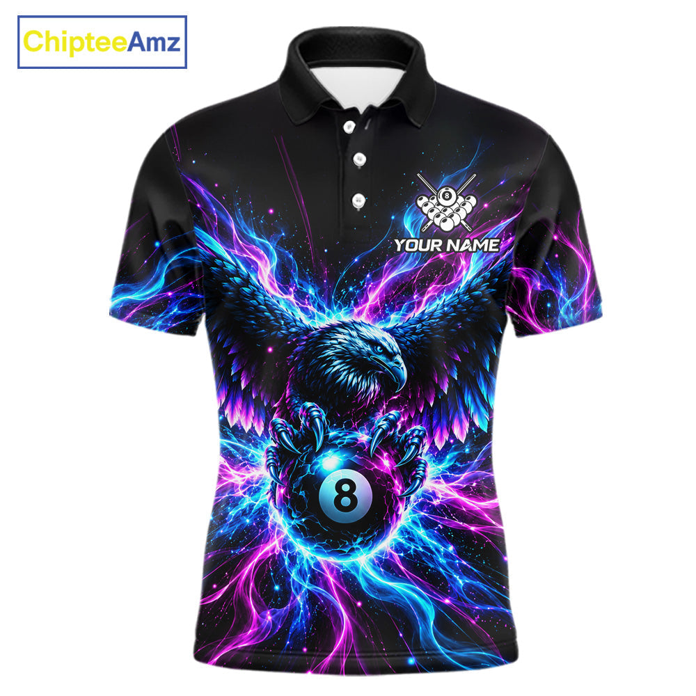 Neon Eagle Billiard Polo 1/4-Zip Shirt Personalized Pink & Blue Fire 8 Ball Billiard Team Jersey
