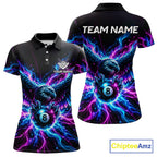 Neon Eagle Billiard Polo 1/4-Zip Shirt Personalized Pink & Blue Fire 8 Ball Billiard Team Jersey