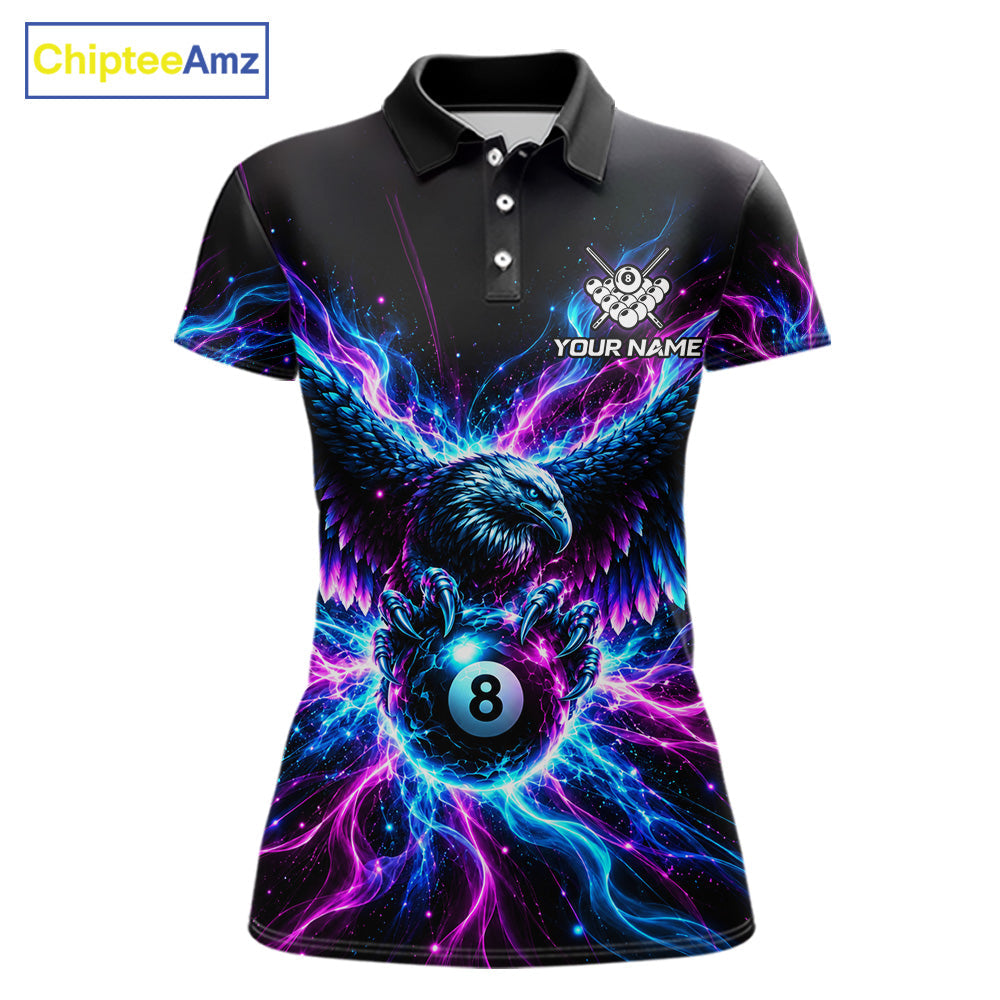 Neon Eagle Billiard Polo 1/4-Zip Shirt Personalized Pink & Blue Fire 8 Ball Billiard Team Jersey