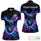 Neon Eagle Billiard Polo 1/4-Zip Shirt Personalized Pink & Blue Fire 8 Ball Billiard Team Jersey