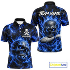 Blue Skull Bowling Shirts Custom Thunder Lightning Bowling Team Jerseys, Bowling Gifts